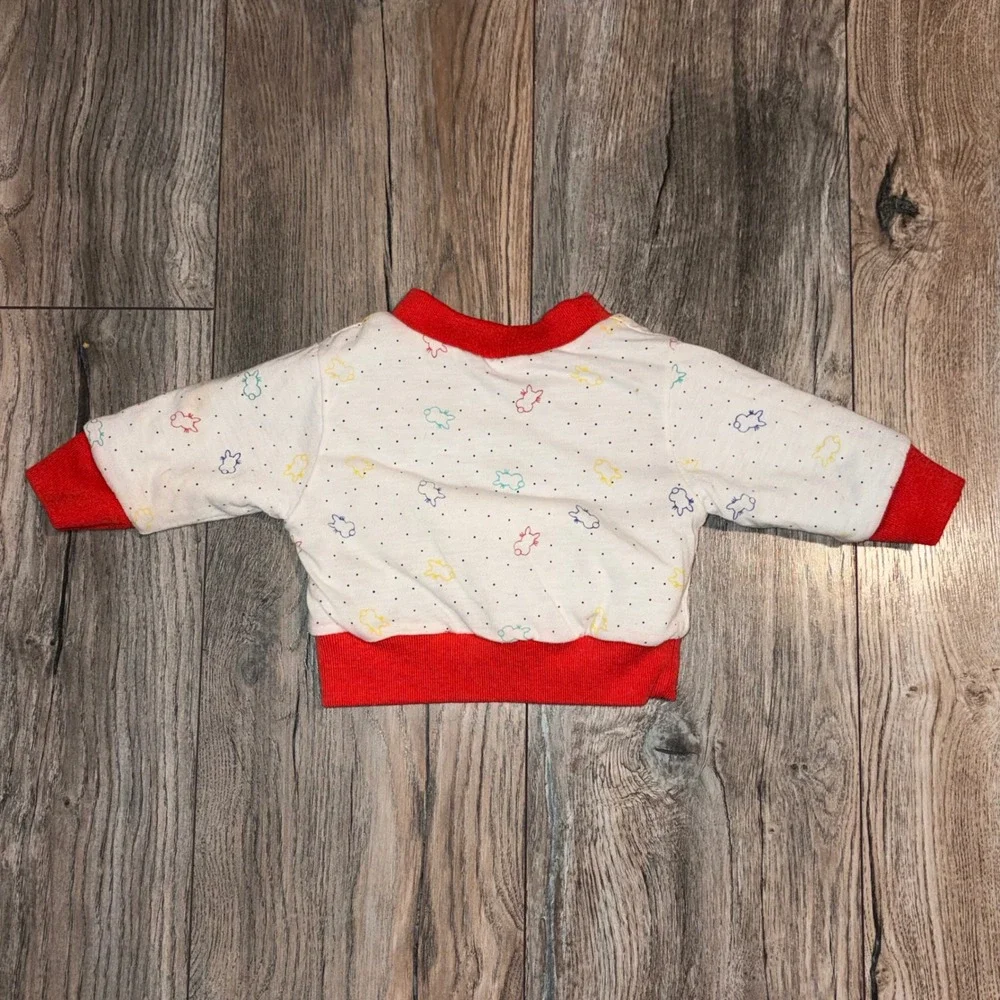 Vintage Reversible Baby Sweatshirt Blue White Bunny Applique Print Red Trim